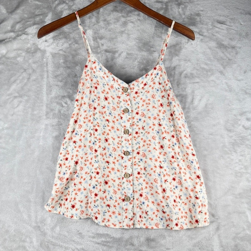 White Floral Button Front Cami Tank Top Women's Casual Summer Beach